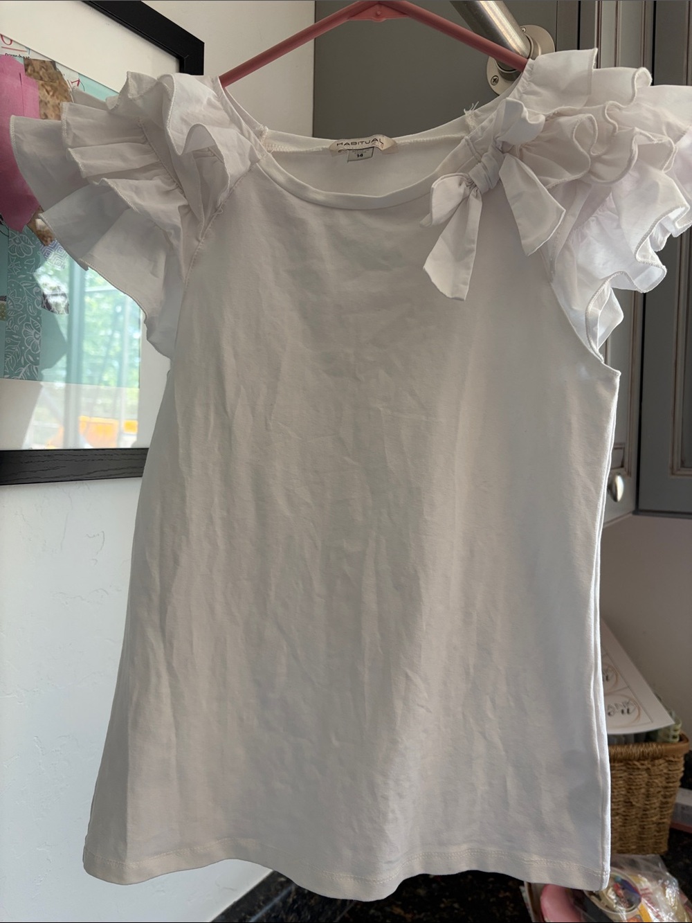Habitual White Ruffle Bow Shoulder Top